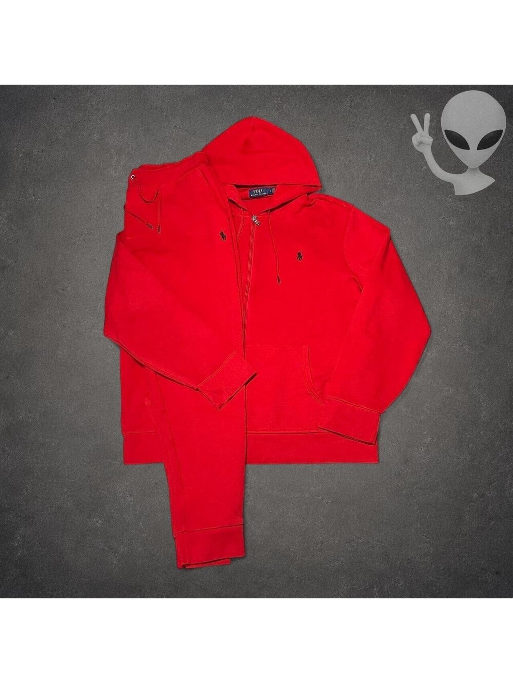 Polo Ralph Lauren Men Red Fleece Full Zip Hoodie & Joggers Tracksuit Set XL